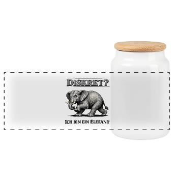 Diskret? Ich bin ein Elefant Humor Spruch - Panorama Keksdose mit Holzdeckel - Weiß - Vorne