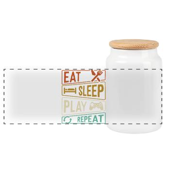 Gamer life Eat Sleep Play Repeat  - Panorama Keksdose mit Holzdeckel - Weiß - Vorne