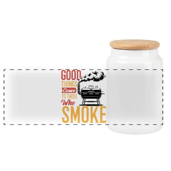 BBQ Grilling Meat Smoking Barbecue - Panorama Keksdose mit Holzdeckel - Weiß - Vorne