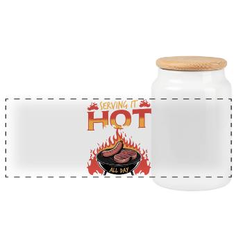 BBQ Grilling Meat Smoking Barbecue - Panorama Keksdose mit Holzdeckel - Weiß - Vorne