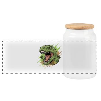 Angry T Rex with a splash of color - Panoramic Cookie Jar with Wooden Lid - white - Front