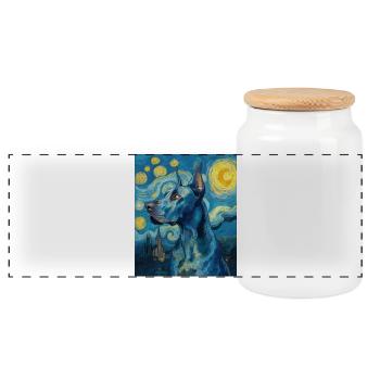 Dogue allemand - Boîte à biscuits avec couvercle en bois - blanc - Devant