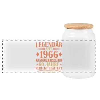 1966 Geboren - Absolut Einmalig 60. Geburtstag - Panorama Keksdose mit Holzdeckel - Weiß - Vorne
