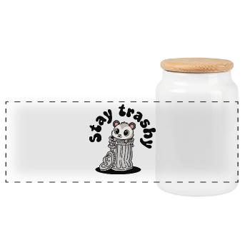 Stay Trashy, Cute Opossum, Funny - Panoramic Cookie Jar with Wooden Lid - white - Front