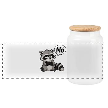 Störrischer Waschbär Nö-Sprechblase - Panorama Keksdose mit Holzdeckel - Weiß - Vorne