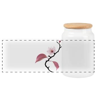 Delicate cherry blossom in ikebana style - Panoramic Cookie Jar with Wooden Lid - white - Front