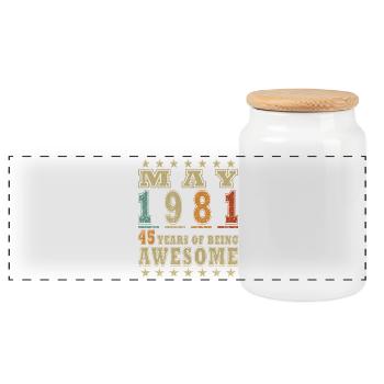 Mai 1981: 45 Jahre Awesome - Panorama Keksdose mit Holzdeckel - Weiß - Vorne