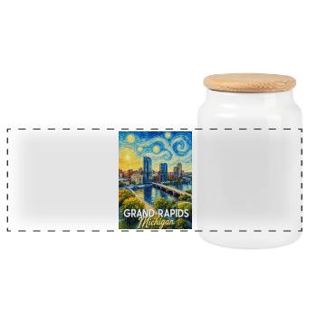 Nuit étoilée à Grand Rapids, Michigan - Boîte à biscuits avec couvercle en bois - blanc - Devant