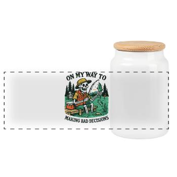 Fishing Humor On My Way To Making Bad Decisions - Panoramic Cookie Jar with Wooden Lid - white - Front