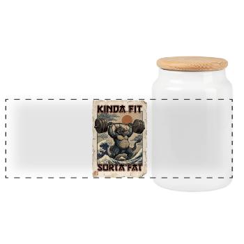 Un peu en forme, un peu gros Kaiju Monstre de musculation - Boîte à biscuits avec couvercle en bois - blanc - Devant