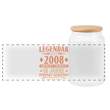 2008 Geboren - Absolut Einmalig 18. Geburtstag - Panorama Keksdose mit Holzdeckel - Weiß - Vorne
