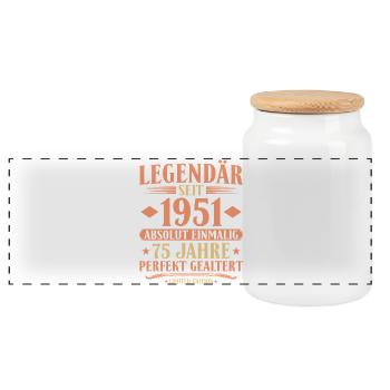 1951 Geboren - Absolut Einmalig 75. Geburtstag - Panorama Keksdose mit Holzdeckel - Weiß - Vorne