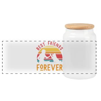 Best Friends Forever – Frau & Hund Team - Panorama Keksdose mit Holzdeckel - Weiß - Vorne