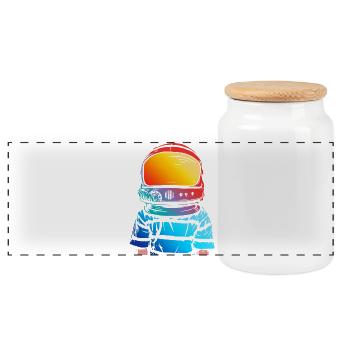 Astronaut Dream Gift for Kids - Panoramic Cookie Jar with Wooden Lid - white - Front
