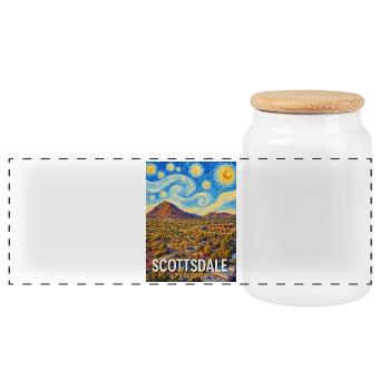 Scottsdale Arizona Sun Art Poster - Panoramic Cookie Jar with Wooden Lid - white - Front