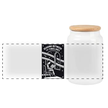 Lecture entre les lignes temporelles | Livre de science-fiction - Boîte à biscuits avec couvercle en bois - blanc - Devant