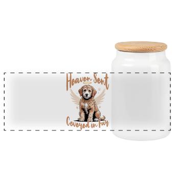 Goldendoodle Dog Breed - Panoramic Cookie Jar with Wooden Lid - white - Front