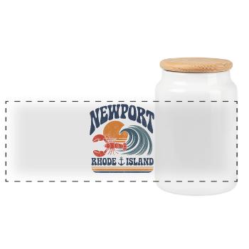 Newport Lobster Wave Retro - Panoramic Cookie Jar with Wooden Lid - white - Front