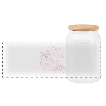 Cute But Feral Raccoon Coffee Shirt - Panoramic Cookie Jar with Wooden Lid - white - Front