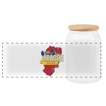 Aragonien Region in Spanien mit Landkarte Souvenir - Panorama Keksdose mit Holzdeckel - Weiß - Vorne