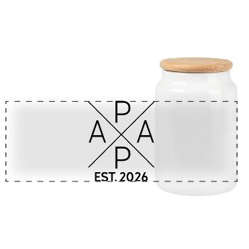 Papa Est 2026 Minimalist Cross Noir - Boîte à biscuits avec couvercle en bois - blanc - Devant