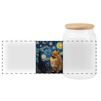 Zwergspitz Spitz Pomeranian - Panorama Keksdose mit Holzdeckel - Weiß - Vorne