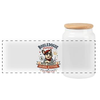 Bulldog Français Attitude - Boîte à biscuits avec couvercle en bois - blanc - Devant