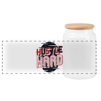 Hustle Hard – Do Your Thing - Panoramic Cookie Jar with Wooden Lid - white - Front
