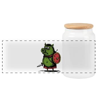 Green Boar Viking with Shield - Panoramic Cookie Jar with Wooden Lid - white - Front