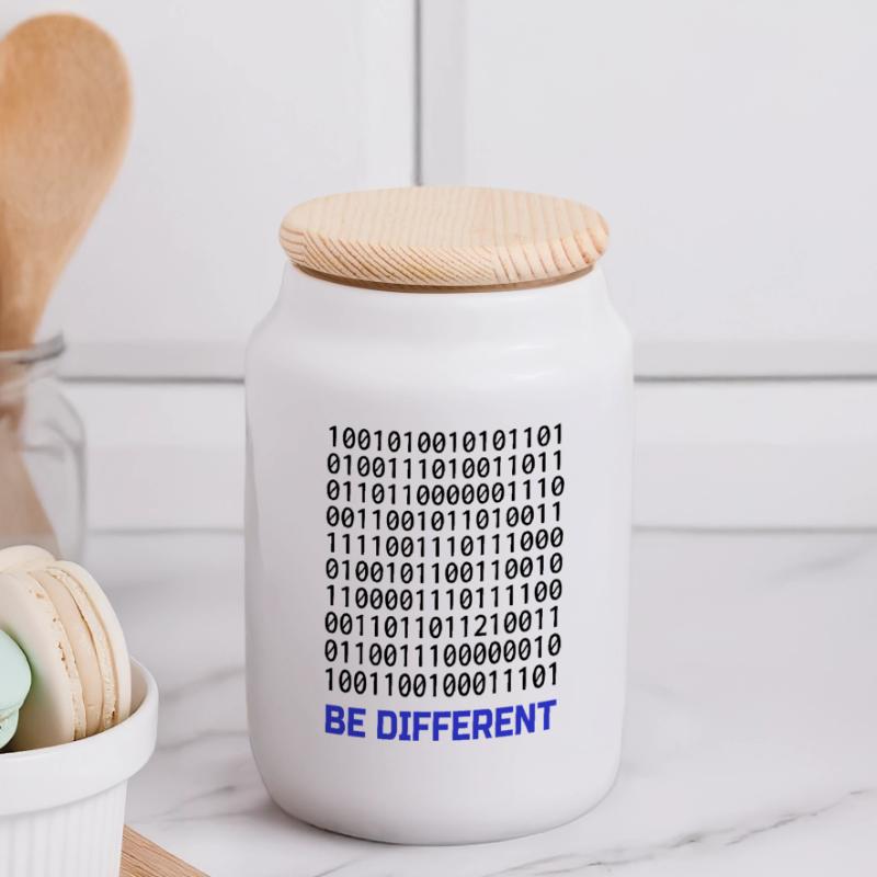 Be Different: Binary Pattern with Message Panoramic Cookie Jar with Wooden Lid