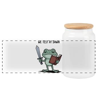 Dawnbound Frog Knight - Panoramic Cookie Jar with Wooden Lid - white - Front