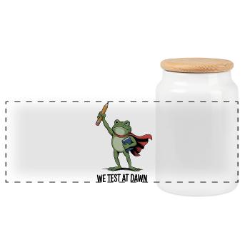Dawn Test Frog Hero - Panoramic Cookie Jar with Wooden Lid - white - Front