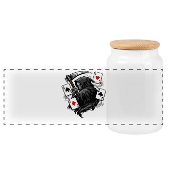 Grim Reaper Poker Player Dark Fantasy Motif - Panoramic Cookie Jar with Wooden Lid - white - Front