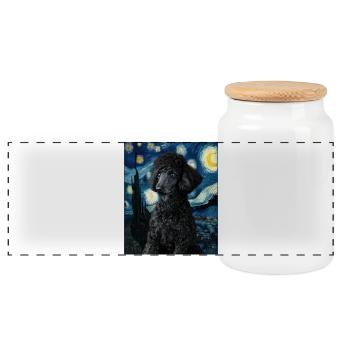 Caniche - Boîte à biscuits avec couvercle en bois - blanc - Devant