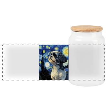 Shih Tzu - Panorama Keksdose mit Holzdeckel - Weiß - Vorne