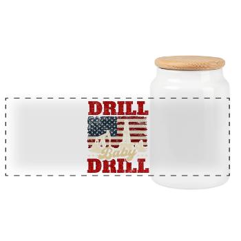 Drill Baby Drill Oilfield Worker - Panoramic Cookie Jar with Wooden Lid - white - Front