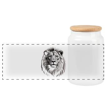 Lion's Head - Panoramic Cookie Jar with Wooden Lid - white - Front