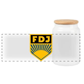 FDJ - Freie Deutsche Jugend Logo (dreifarbig) - Panorama Keksdose mit Holzdeckel - Weiß - Vorne