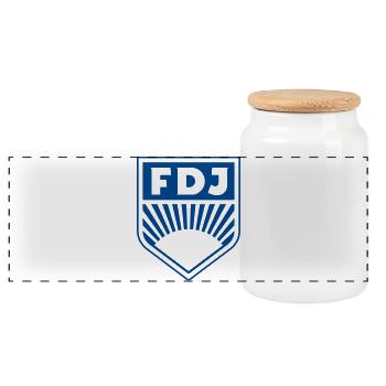 FDJ - Freie Deutsche Jugend Abzeichen (einfarbig) - Panorama Keksdose mit Holzdeckel - Weiß - Vorne
