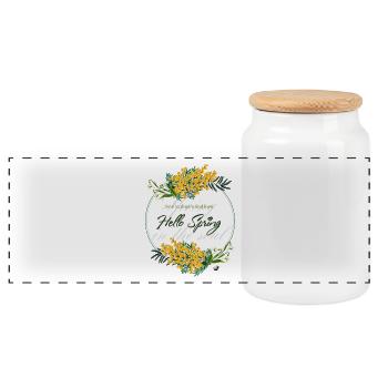 Mimose und Frühlingsglöckchen. Hello spring - Panorama Keksdose mit Holzdeckel - Weiß - Vorne
