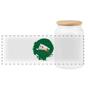 Two playing cards and three balls triple barrel - Panoramic Cookie Jar with Wooden Lid - white - Front