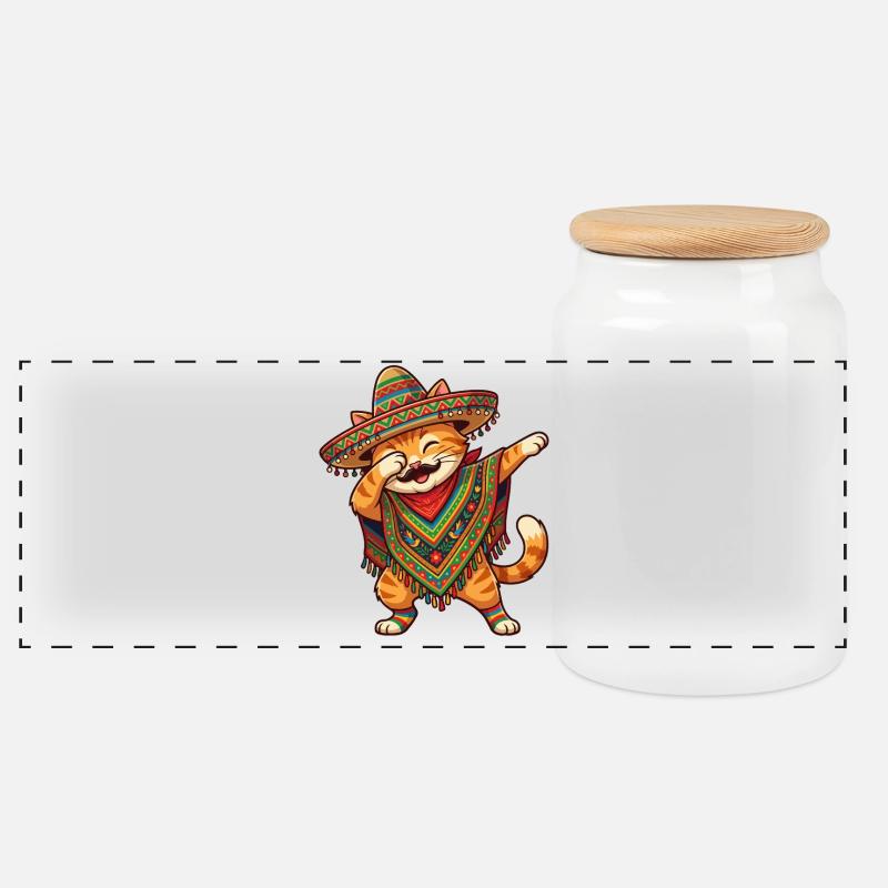 Poncho Cinco de Mayo funny Mexican Cat Dab - Boîte à biscuits avec couvercle en bois - blanc