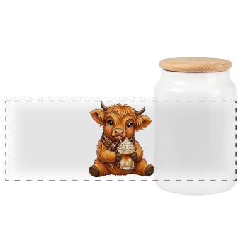 Café glacé de vache des Highlands - Boîte à biscuits avec couvercle en bois - blanc - Devant