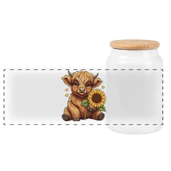 Highland Cow Sunflower - Panoramic Cookie Jar with Wooden Lid - white - Front