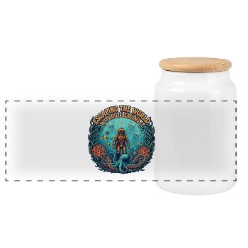 Escaping the world under water | Diving - Panoramic Cookie Jar with Wooden Lid - white - Front