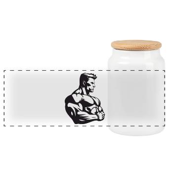 Bodybuilder Fitness - Panoramic Cookie Jar with Wooden Lid - white - Front