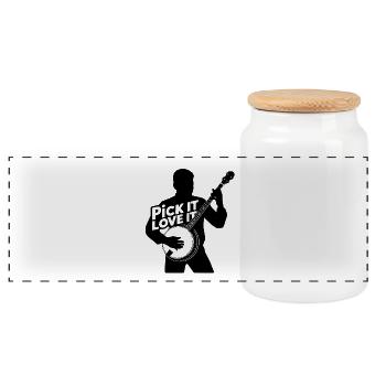 Banjo - Pick it love it Bluegrass Banjo Player - Panoramic Cookie Jar with Wooden Lid - white - Front