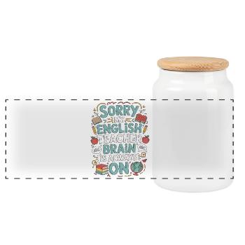 ESL Teacher Sorry My English Teacher ESL Educator - Panoramic Cookie Jar with Wooden Lid - white - Front