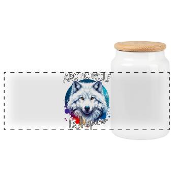 Arctic Wolf Whisperer - Panoramic Cookie Jar with Wooden Lid - white - Front