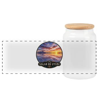 Uyuni-Salzsee Sonnenuntergang Emblem - Panorama Keksdose mit Holzdeckel - Weiß - Vorne